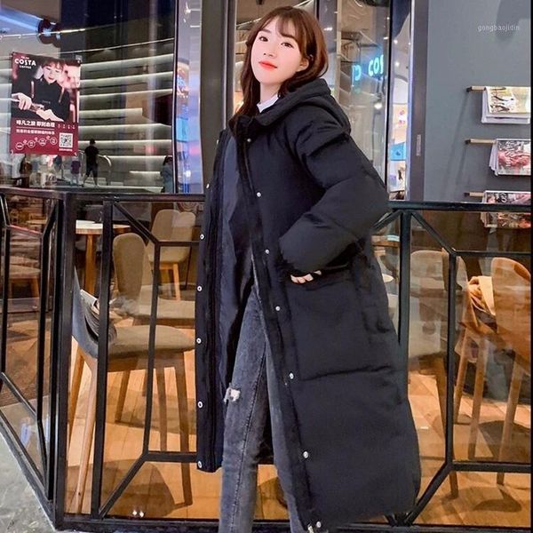 

2021 autumn winter solid jacket women large fur colla fashion cotton padded coat warm thickness padded outwear1, Black