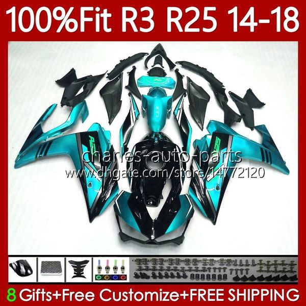 OEM-Verkleidungen für Yamaha YZFR3 Cyan Schwarz YZFR25 YZF R3 R25 YZF-R25 2014 2015 2016 2017 2018 Karosserie 102No.131 YZF R 3 25 14 15 16 17 18 YZF-R3 14–18 Spritzguss-Bodykit