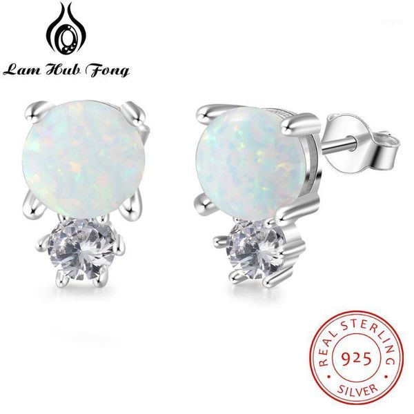 

stud 925 sterling silver earrings for women cute round white opal chic korean fine jewelry gift (lam hub fong)1, Golden;silver