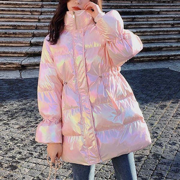 

2020 glossy down women's coat bright colors large size loose winter warm thick parka women oversize jacket, Black