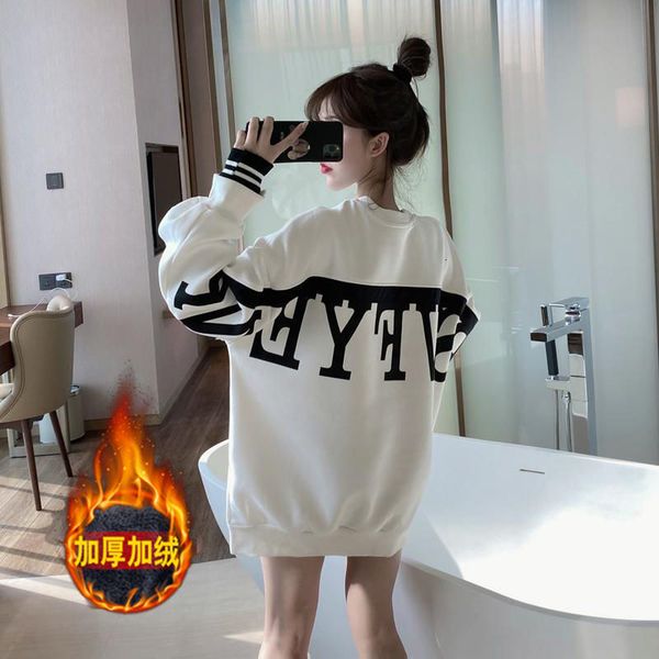 

non-pilling 2021 plus velvet new winter loosed women's long sleeves in 31q0, Black