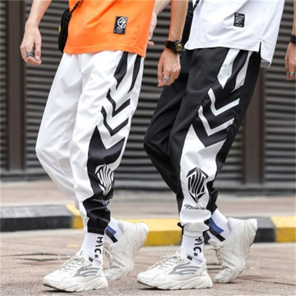 

mens streetwear hip hop cargo pants loose harem pants ankle length trousers sport casual sweatpants male pants, Black