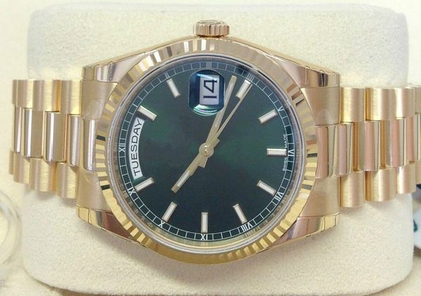 

новые мужские наручные часы day-date 118238 18-каратного желтого золота браслет зеленый коммутируемого автоматические механические мужские с, Slivery;brown