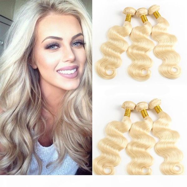 

brazilian blonde body wave hair weave 100% human hair extension blonde 613# color double weft no shedding tangle can be dyed 3bundle, Black;brown