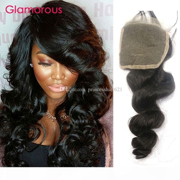 

glamorous brazilian virgin human hair lace closure natural black loose wave 4x4 lace closure peruvian indian malaysian hair lace closure, Black;brown