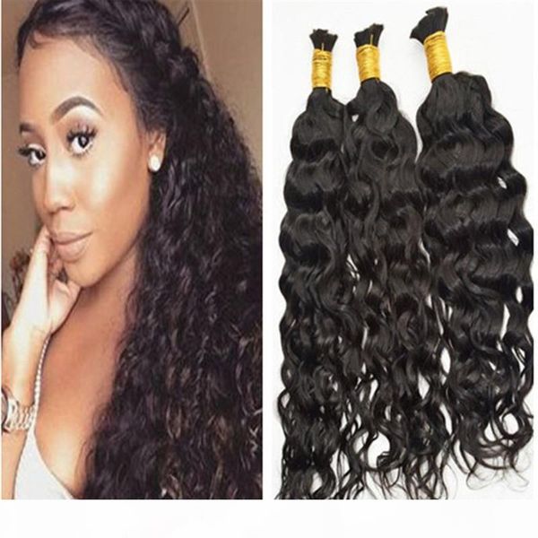 

3pcs lot brazilian human hair natural wave bulk human braiding hair no weft bulk hair extensions, Black