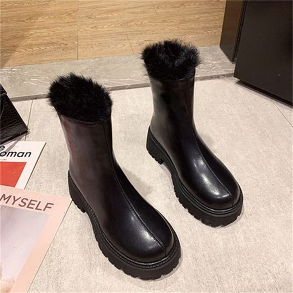 

new winter 2021 of return zip shoes women fight women's leather mujer boots kmde, Black