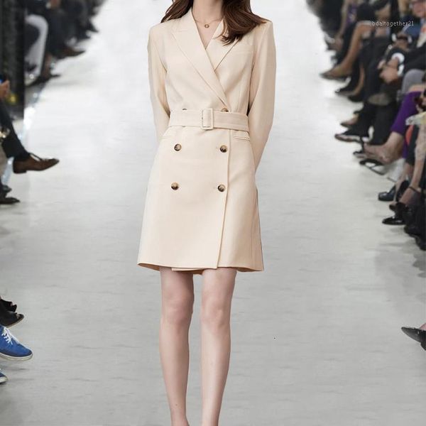 

work dresses blazer dress women slim long sleeve office ladies business formal runway designer vestidos button with belt1, White;black