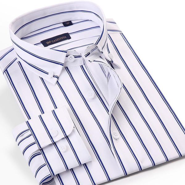 

men's bamboo fiber blue/white striped dress shirt pocket-less design long sleeve standard-fit casual button-down shirts, White;black