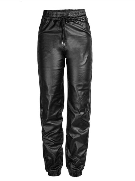 

2021 new autumn and winter 20pu pantshigh waist loose elastic leg waistline metal stretch female jeans hole eitu, Blue