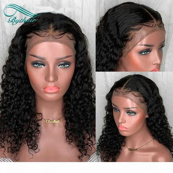 

fashion human hair lace front wigs brazilian hair kinky curly lace front wigs medium size swiss lace cap bleached knots human hair wigs, Black;brown