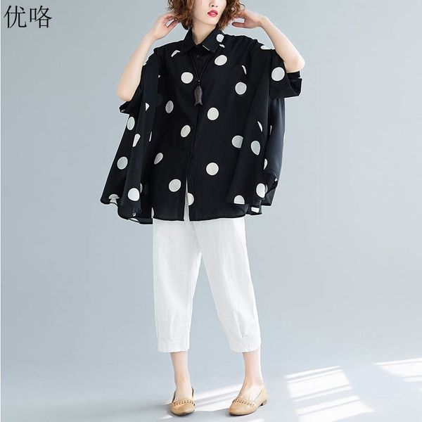 

summer women korean blouse plus size batwing sleeve shirt vintage polka dot shirt work white blouses 4xl 5xl 6xl 7xl y200622