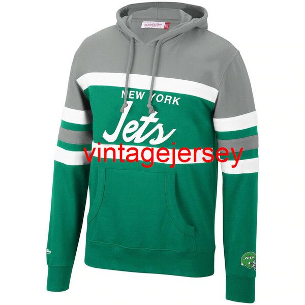 

new york mitchell & ness head coach pullover hoodie green s-3xl, Blue;black