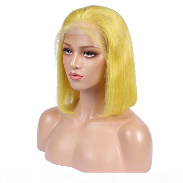 

peruvian human hair yellow color short bob human hair lace wigs pure yellow lace front wigs glueless full lace wigs 130 density, Black;brown