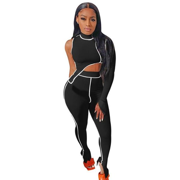 

мода sexy женщин осень bodycon set женская 2 шт эпикировка нерегулярных топы + брюки костюм женщина лоскутного двухкусочного tracksuit набор, Gray