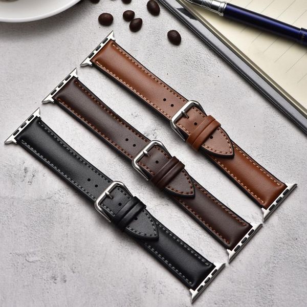 

sile leather band for watch strap 38mm 40mm 42mm 44mm iwatch pulseira series 5 4 3 2 1 table bracelet acc jllpqb, Black;brown