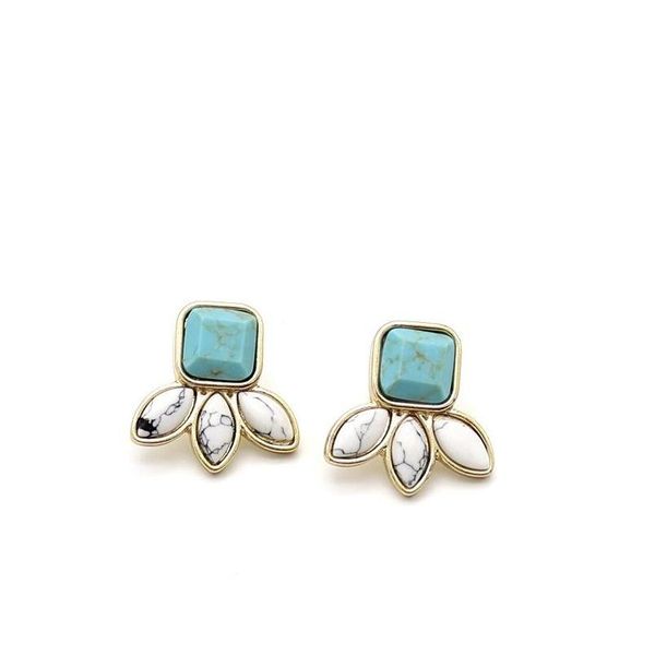 

new styles gold plated natural stone geometric shape leaf white black turquoise earring sqcays homes2007, Silver