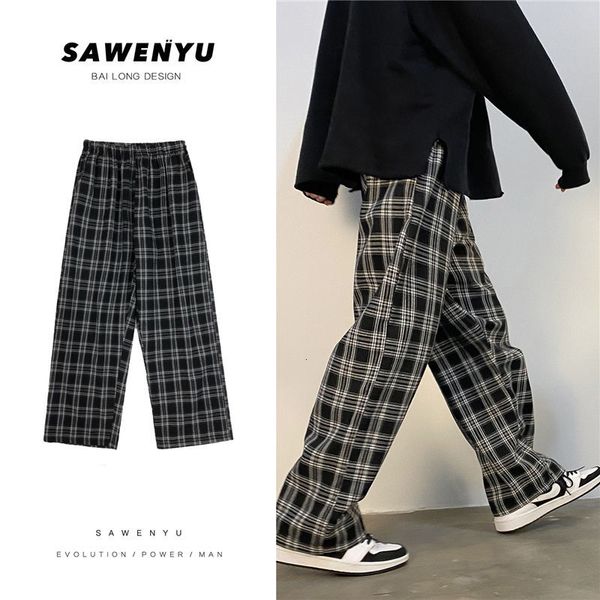 

2021 men's trousers autumn thin new winter plaided haren pants youth male clothes 8dbs, Black