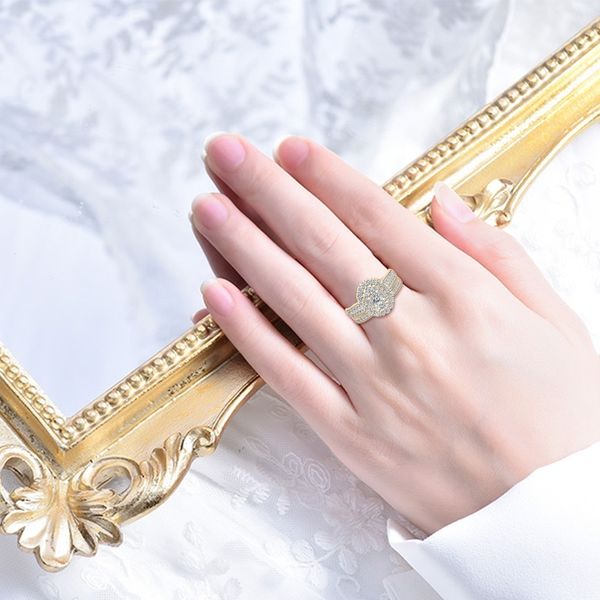 

szjinao woman diamond rings couple wedding 14k gold plated ring set real 925 sterling silver gemstones bridal luxury jewelery 201113, Slivery;golden