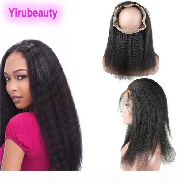 

malaysian remy human hair 360 lace frontal kinky straight pre plucked with baby hair 360 lace frontal kinky yaki natural color 8-22inch, Black;brown