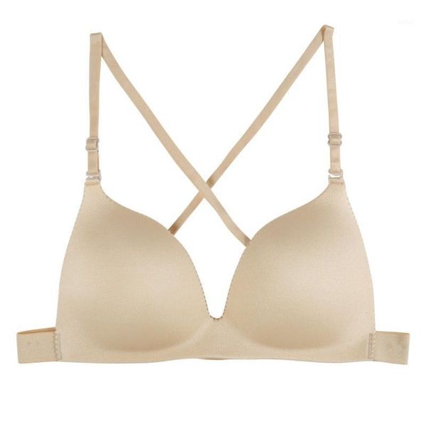 

seamless women lingerie push up bra underwear deep v bralette wireless brassiere solid color cross adjusted straps1, Red;black