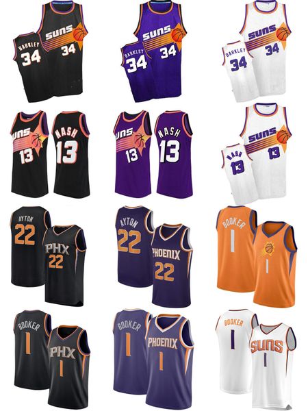 

deandre 22 ayton jersey mens steve 13 nash devin 1 booker charles 34 barkley vintage college basketball jerseys stitched, Black