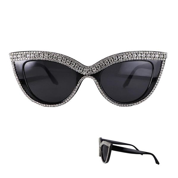 

sunglasses cat eye women rhinestone black lens men vintage shaped sun glasses female eyewear crystal, White;black