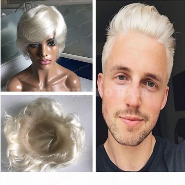 

fashion style 6inch platinum blonde 60 virgin brazilian hair straight mens toupee hair replacement ing, Black