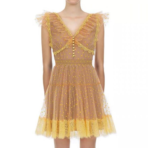 

zawfl 2020 new runway self portrait lace mesh women's sleeveless dress v-neck hollow out luxurious embroidery dresses vestidos c1024, Black;pink