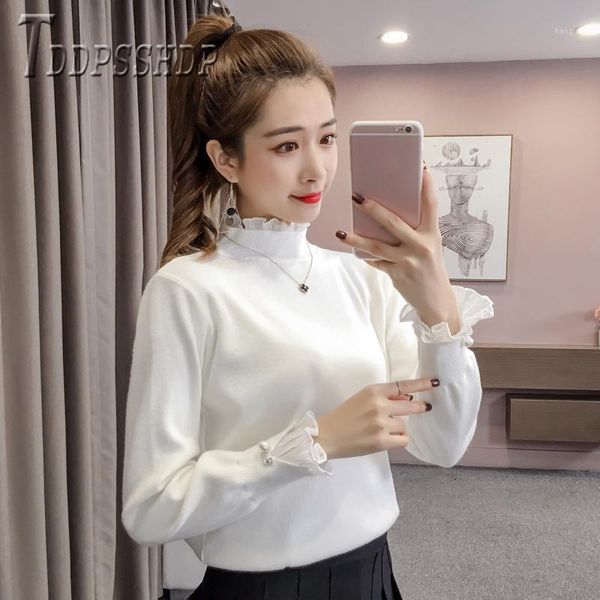 

2019 lining with fluff women sweater sweet knitting female bottoming sweaters1, White;black