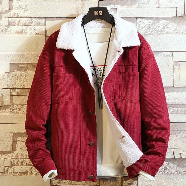 

men's winter corduroy solid fleece casual coat fashion outwear button coat solid pockets brief stylish autumn, Black;brown