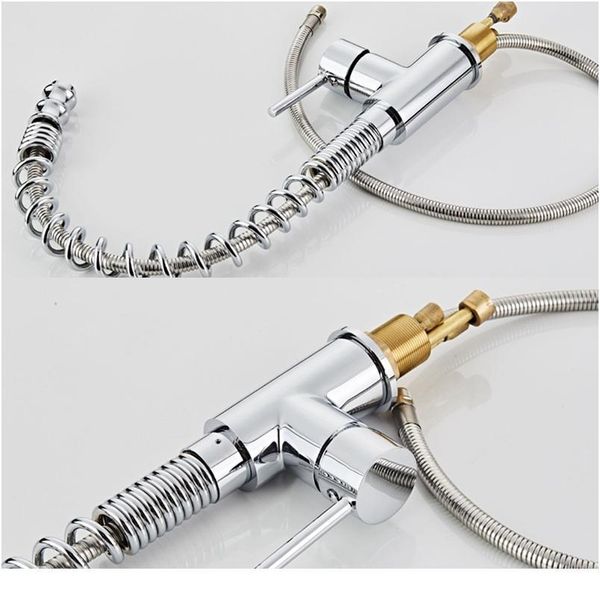 

square spring kitchen faucets pull out polished chrome solid brass kitchen tap cold mixer tap single hole deck moun qylgjo