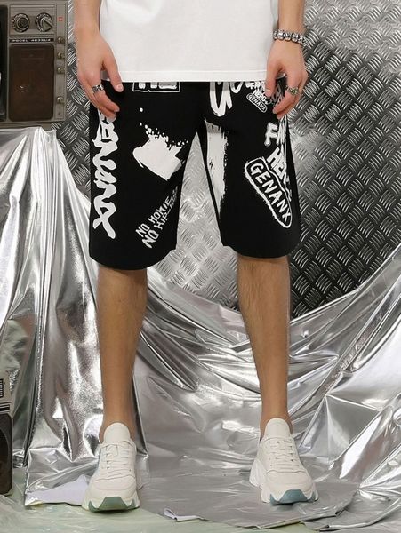 

men letter graphic shorts w7l2#, Black