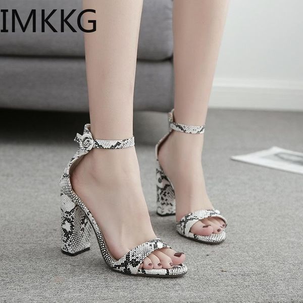 

women ankle strap sandals snake print square heel fashion open toe ladies fashion shoes 2021 new women sandals a00246, Black