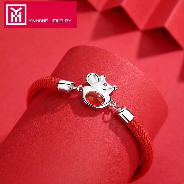 

s925 silver bracelet braceletagate bracelet female red agatered ropechinese zodiacyear ratyear of transithand ornamentyear of ratgift to zs2, Golden;silver