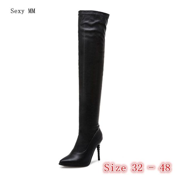 

весна осень женщины над коленом длинные сапоги на высоком каблуке женщина высокие сапоги маленький плюс размер 33 -40 32 41 42 43 44 45 46 4, Black