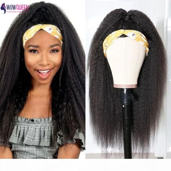 

headband wig kinky straight wig wowqueen brazilian hair wigs 150 density human hair wigsnon-lace wigs 30 inch, Black;brown