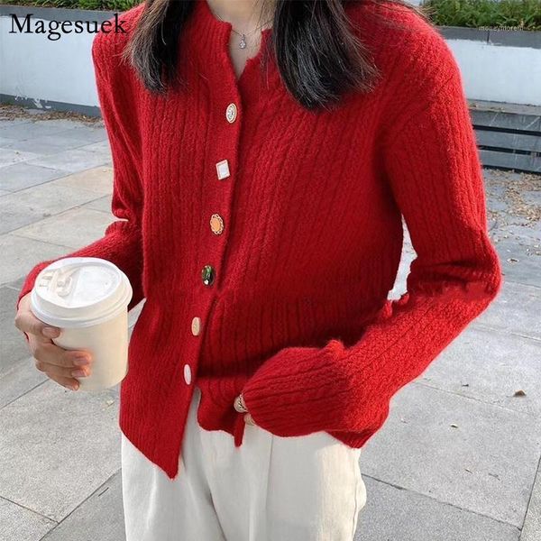 

women's knits & tees 2021 autumn winter v-neck women sweater single breasted cardigan knitted korean solid woman sweaters coat 111161, White