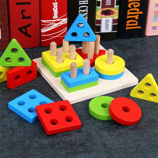 Logwood Baby деревянные Montessori Образование игрушки Geometry Intelligence Доска Учить Обучение Матч Матч для детей LJ200907