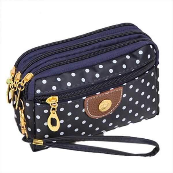 

polka dots print women coin purse clutch wristlet wallet bag phone key case makeup bag women credit card holder tote, Red;black