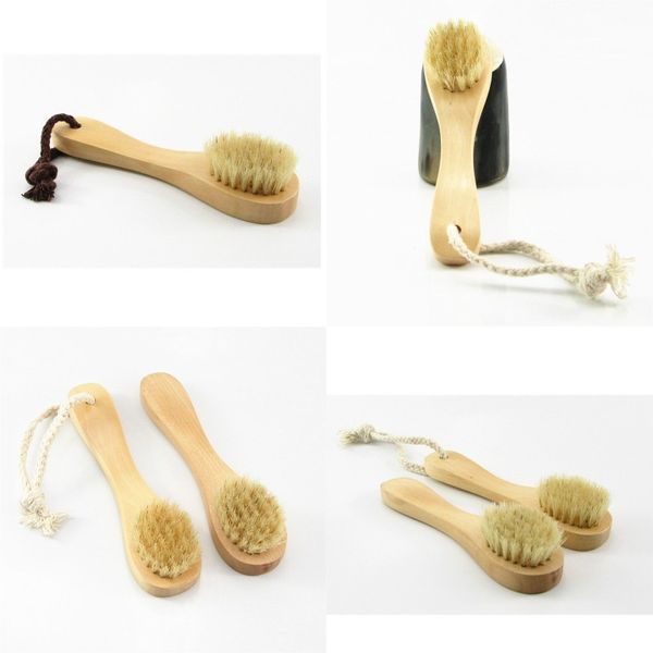 

natural bristle face brush massage scrubbers wood handle facial home deep pore cleaning brushes in stock 3cg g2