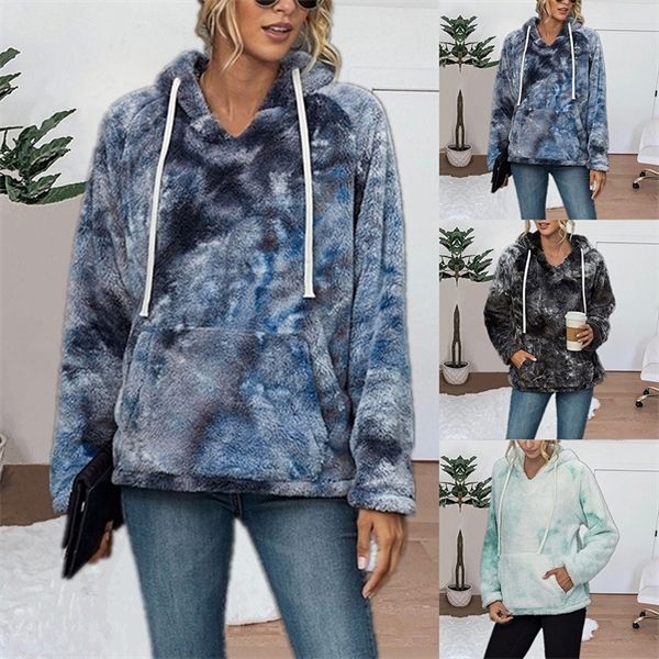 

ladies fashion tie dye hoodie women thick sweatshirts girls autumn pullover hoodies plush sweatshirt girls winter clothes 2020 y1109, Black