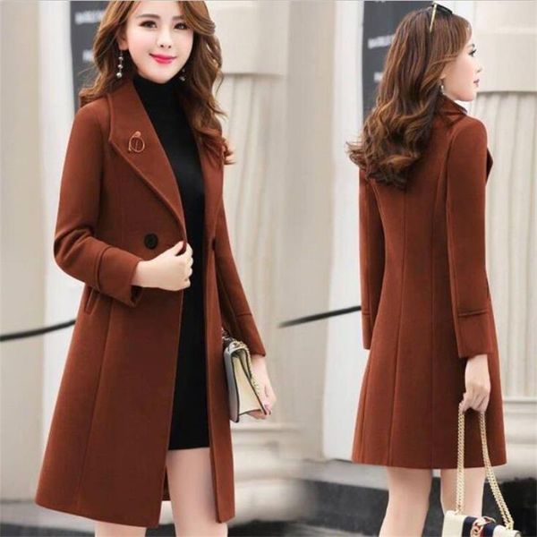 

female long slim blend woolen outerwear 2020 fashion new women overcoat elegant wool coat female autumn winter jacket clothes1, Black
