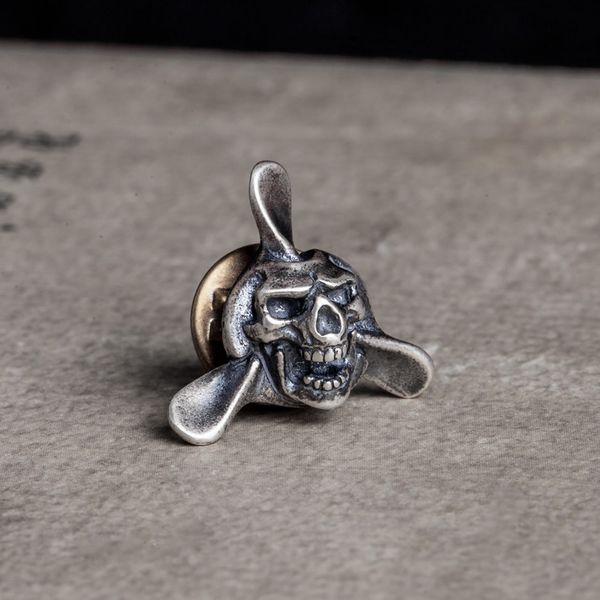 

non-mainstream punk style brooch s925 sterling silver aircraft head brooches skull collar pin 201009, Gray