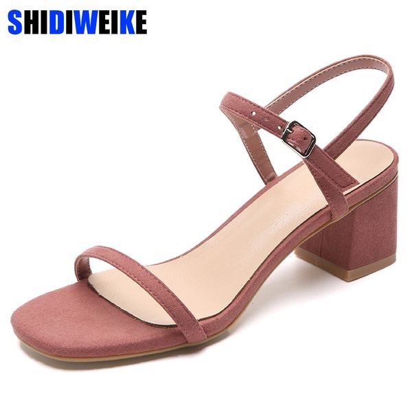

summer think mid heel dress sandals rough with the fish head word buckle sandals open-toed sandals european m724 y200405, Black