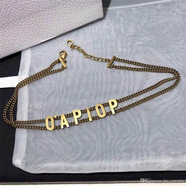 

fashion necklaces letter choker necklace bijoux cuban link iced out pendant chains for lady womens party wedding giftl, Golden;silver