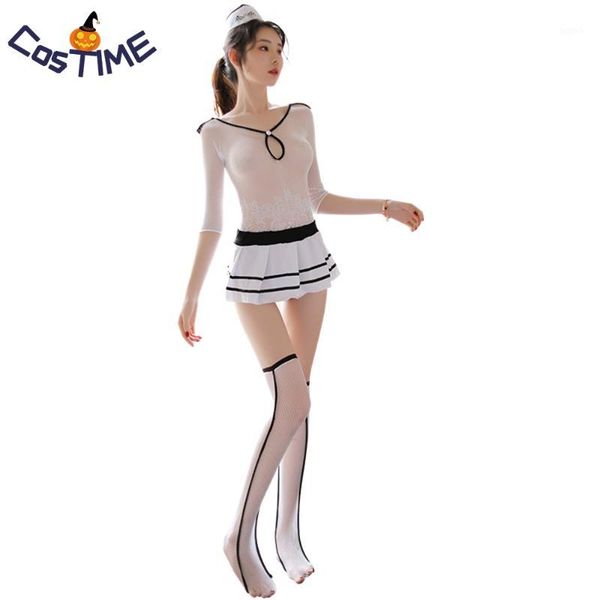 

airline stewardess dress women mesh bride lace underwear set sleepwear fishnet stocking see through professional costume1, Black