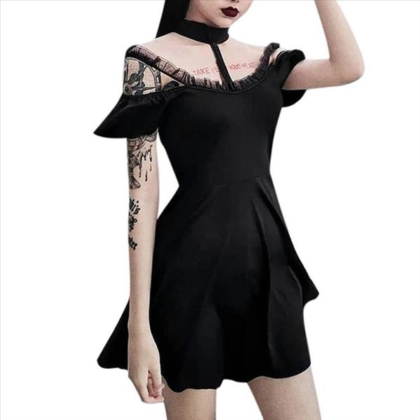 

dress women gothic punk chinese cheongsam harajuku sundress vintage short sleeve slim dress vestidos d7, Black;gray