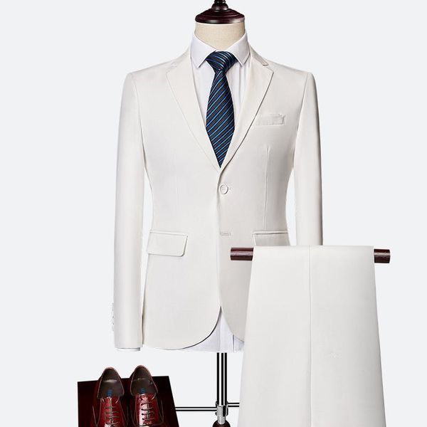 

designer eu 2021 men's fashion slim two buttons solid suits business formal groomsman suit blazer jacket trousers sets1, White;black