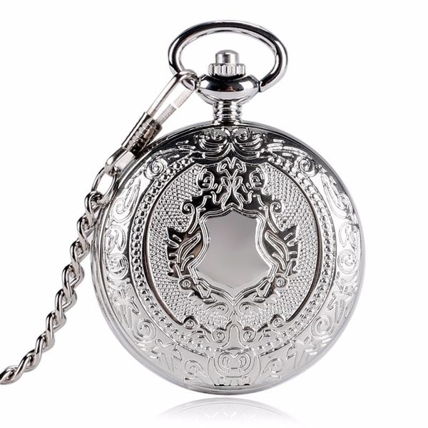 

luxury silver shield pattern round dial mechanical pocket watch casual antique fob watch for men women t200502, Slivery;golden